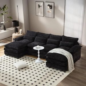 U Shape Sectional Sofa Cloud Couch, 110" Modern Chenille Comfy Modular Sofa, 4 Seat Upholstery Sleeper Sofa with Double Chaise