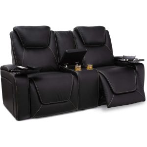 Reclining Sofas, Top Grain Leather Power Recline, Headrests, and Lumbar USB Wireless Charging,Sofa with Fold Down Table
