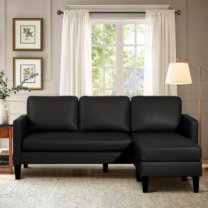 Faux Leather Sectional Sofa Couch with Reversible Chaise L Shaped Couch Sofa Set 3 Seater Convertible Couch for Living Room