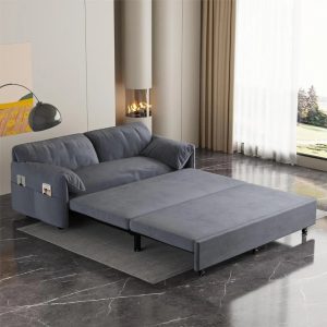 3 in 1 Convertible Queen Sleeper Sofa Bed Comfy Pull Out Futon Couch Bed 63.8" Modern Velvet Recliner Loveseat Sofa Multi-Functi