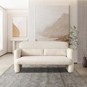 Loveseat Sofa, 2 Seater Sherpa Lamb Fabric Love Seat Couch, Comfy Upholstered Modern Leisure Loveseat Couches with 2 Waist