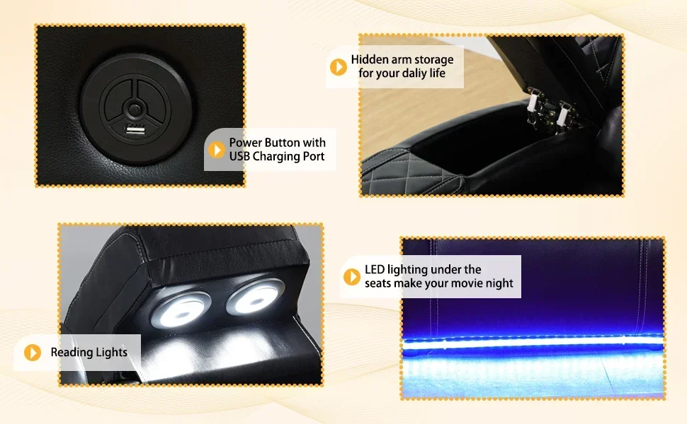 Power Recliner Sofa Set with LED