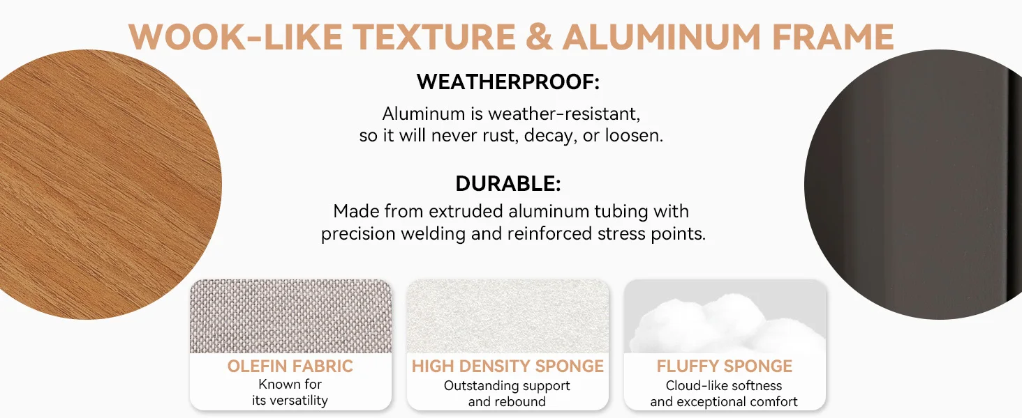 wood-like texture and aluminum frame