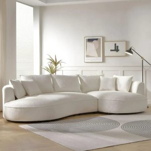 124.8" Modern Curved Sofa Couch, Upholstery Boucle Sofa Couch with Pillows, Right Hand Facing Sectional Boucle Fabric Couch