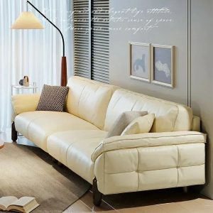 First Layer Cowhide Home Straight Row Concubine Living Room Small Apartment Cream Style Sofa