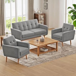 Living Room Set, Button Tufted Living Room Furniture Sets, Upholstered Modern Couch Set with Solid Frame, Deep Seat Sofa Set