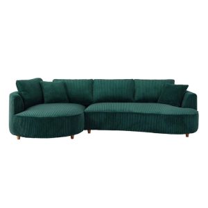 Oversized 122.04-Inch Green Corduroy Sectional Sofa with Left Facing Chaise, Modern and Comfy Sofa Couch