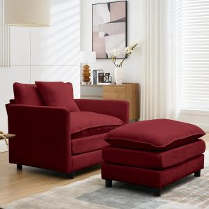 Chaise Lounge Chair Indoor With Ottoman, 56.3 ""D Oversized Sleeper Chair, Corduroy Upholstered Comfy Sofa For Bedroom, Living
