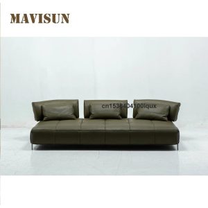 Top-Grain Leather Modern Light Luxury Straight-Row Living Room Sofa Comfortable For Sitting And Lying 2.7 Meters Minimalist Sofa