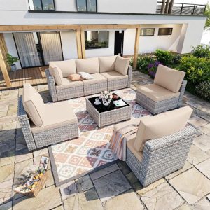7-Piece Patio Furniture Set, Outdoor Patio Furniture with Thick Cushions, Modular Patio Sofa