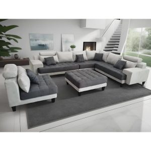 L Shape U Shape Reversible Modern Microfiber Fabric Sectional Couch Sofa Set (Dary Grey/Grey), Living Room Sofas
