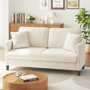 Loveseat Sofa,65" Comfy Teddy Fleece Love Seat Couch,Extra Deep Seats Sofas,Tool-Free Setup Couch with 2Pillows for Living Room