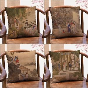 Qingyoutu New Chinese Classical Character Decorative Pillowcase Antique Lady Picture Throw Pillow Sofa Cushion Cover