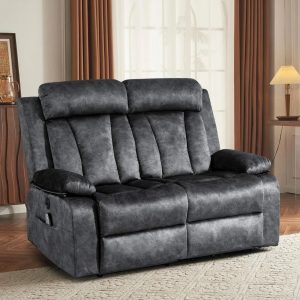 Electric Power Loveseat Recliner, Dual Recliner Sofa Couch with Heat & Massage, Overstuffed Armrests, USB Ports, and Backrest
