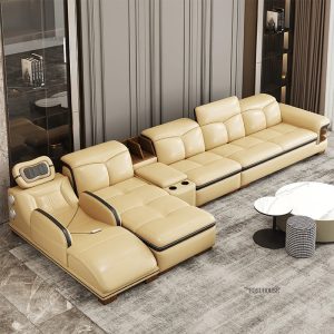 Modern Small Apartment Living Room Corner Leather Sofa Italian Light Luxury Living Room Sofas Multifunctional Massage Recliner