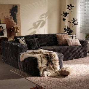 106" Cloud Sectional Couch with Chaise Lounge,L Shaped Modular Modern Sofa,Comfy Corduroy Fluffy Sofa with Deep Seat,No Assembly
