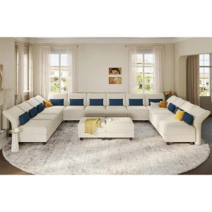 Sectional Couch Convertible Oversize U Shaped Modular Sectional Sofa with Storage Anti-Scratch 14 Seat Velvet Sectional, Sofas