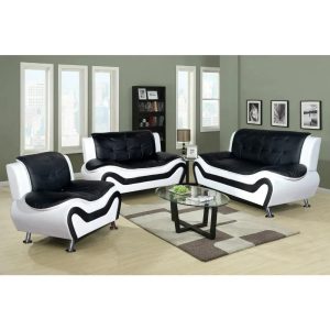 3 Piece Modern Faux Leather Sofa Set, Simple Assembly Required Button Tufted Couch Sofa Furniture, Living Room Sofas